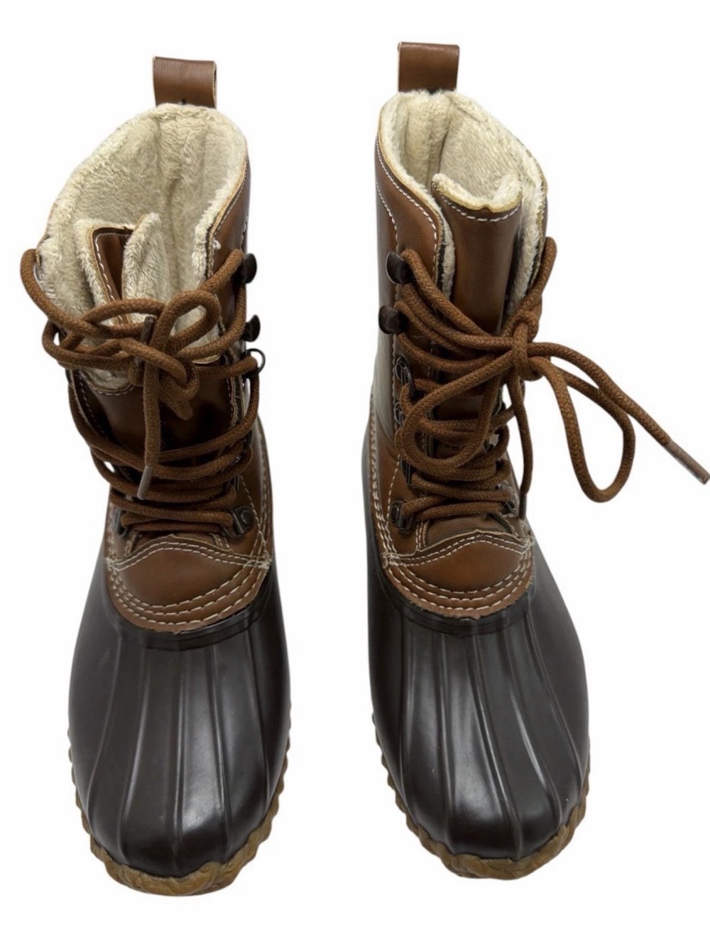 Esprit Brown and Dark Brown Lace-Up Kids Rain & Snow Boots with Faux Fur Lining